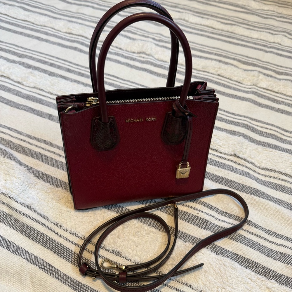 Michael Kors Burgundy Satchel with Gold Accents